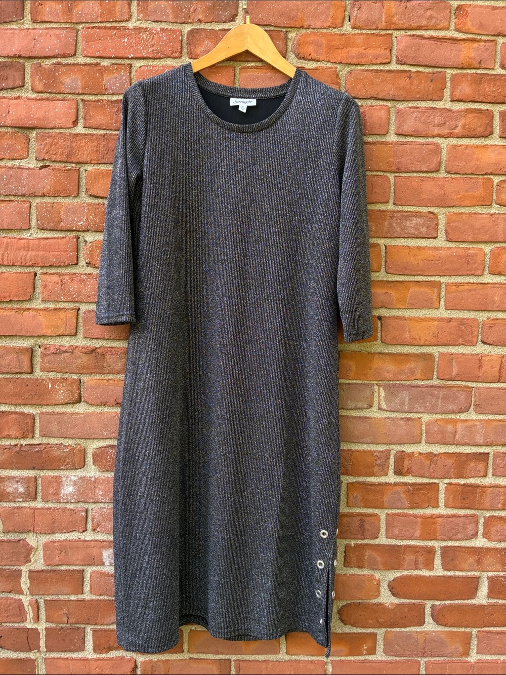 Serengeti Heathered Gray Knit Midi Dress with Side Eyelet Detail